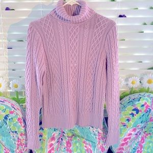 Wainscott lavender turtleneck sweater with pearls
